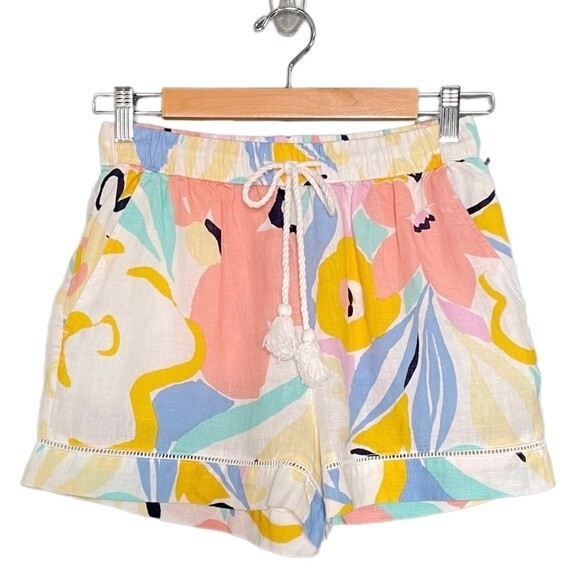 Rachel Zoe Linen Shorts Pastel Abstract Floral Pull-On Shorts Women’s Size Small - Picture 1 of 9